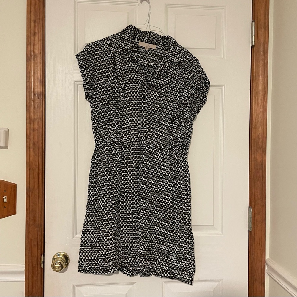 LOFT Black and White Geometric Mini Dress